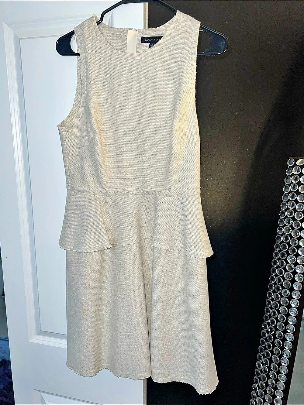 Banana Republic Linen Cotton Raw Hem Peplum Dress Cream Size 8